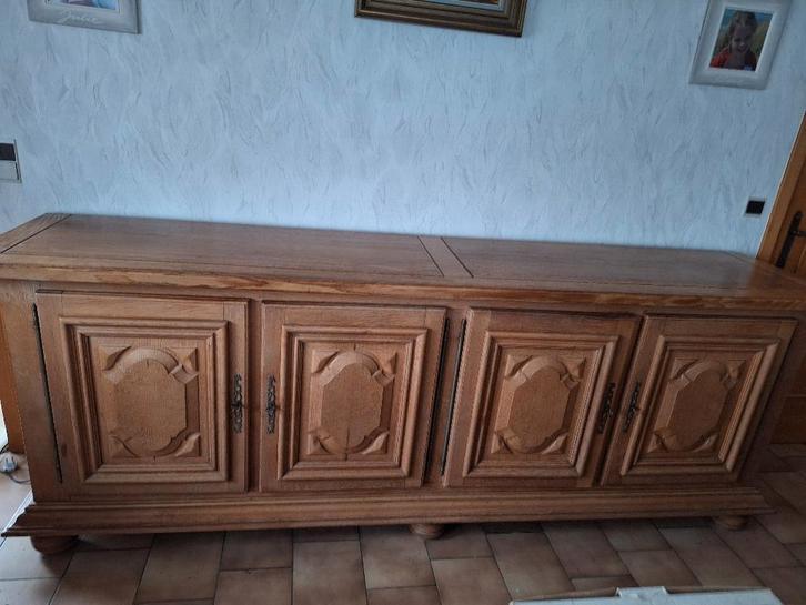 Massief eiken eetplaats - tafel, stoelen & dressoir, Maison & Meubles, Salles à manger complètes, Utilisé, 4 à 6 chaises, Enlèvement