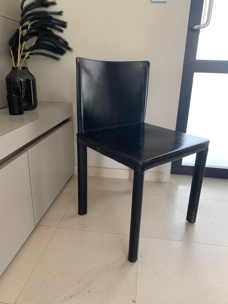 Zwarte lederen stoelen van SofArt, Huis en Inrichting, Stoelen, Gebruikt, Vijf, Zes of meer stoelen, Leer, Zwart, Ophalen