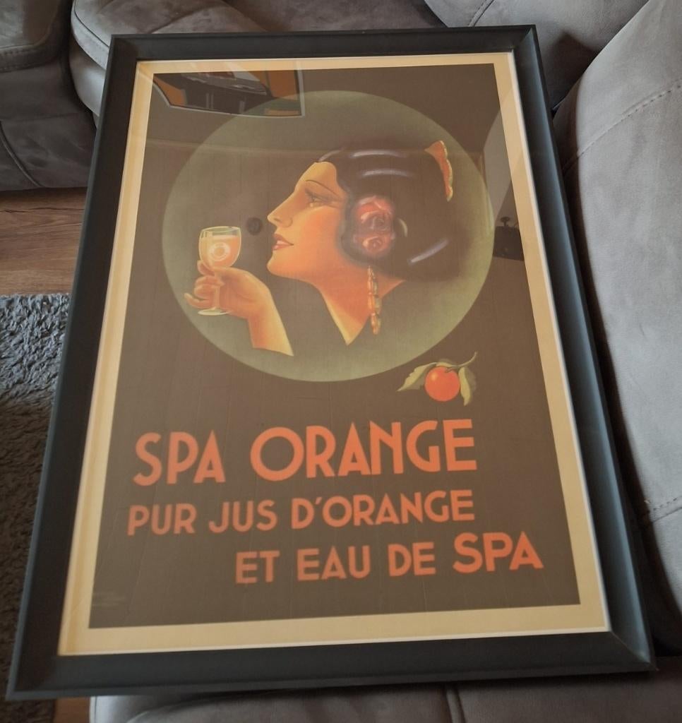 Vintage SPA Orange affiche in plexiglas kader - 70x50cm, Verzamelen, Merken en Reclamevoorwerpen, Zo goed als nieuw, Overige typen