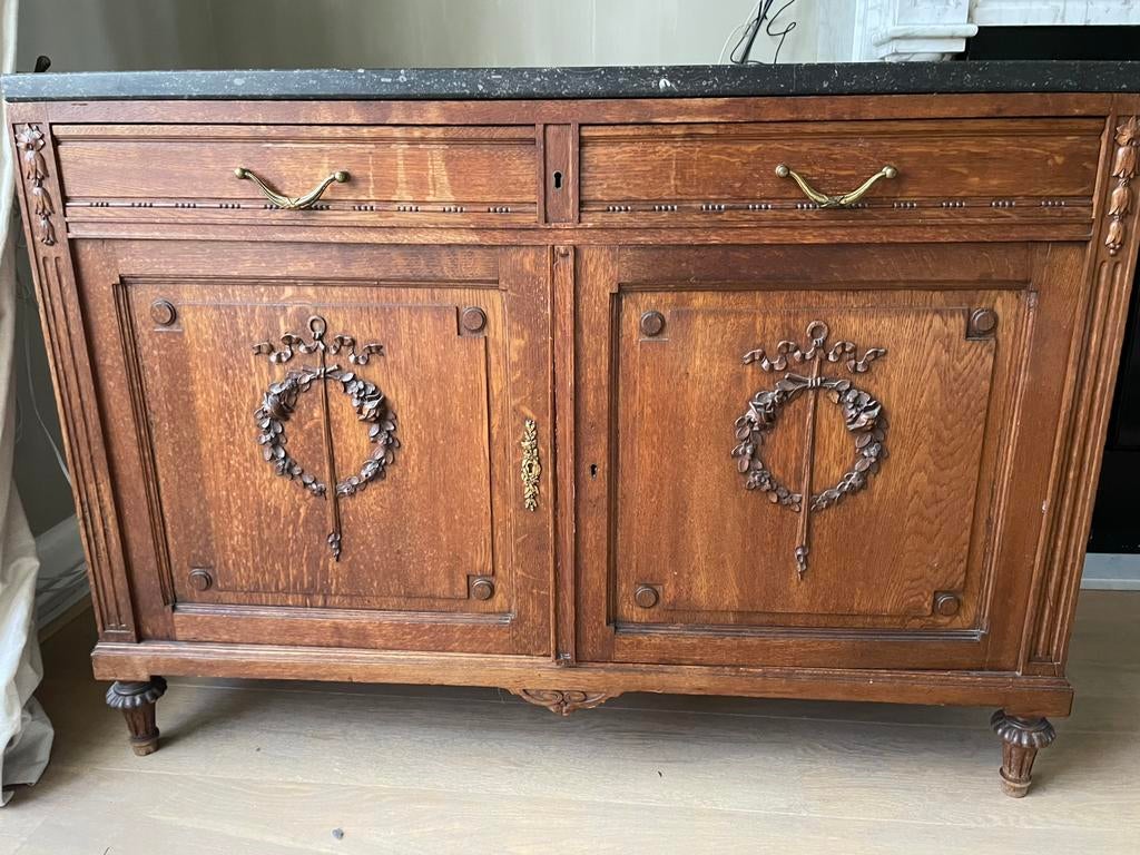 Antieke commode met blauwsteen blad., Ophalen, Gebruikt, Klassiek