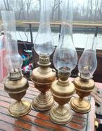 4 olielampen koper en glas, Antiek en Kunst, Ophalen