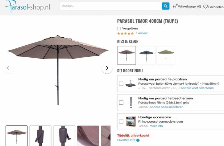 Parasol 4 meter, Tuin en Terras, Parasols, Zo goed als nieuw, Stokparasol, 3 tot 4 meter, Ophalen