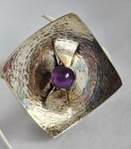 Vintage Scandinavische zilveren broche, Finland, Bijoux, Sacs & Beauté, Broches, Enlèvement ou Envoi, Comme neuf, 4 à 7 cm, Avec pierre précieuse