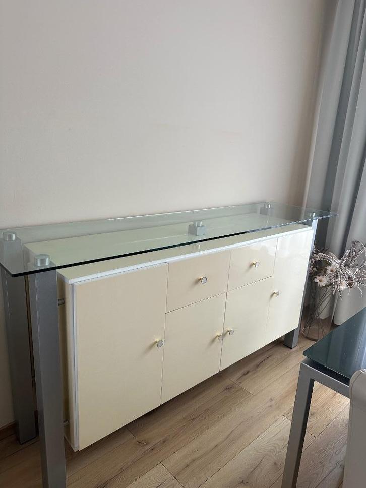 Italiaans design dressoir – wit hoogglans, in goede staat, Huis en Inrichting, Kasten | Dressoirs, Gebruikt, 200 cm of meer, 25 tot 50 cm