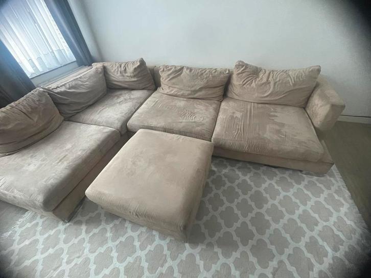 Beige velours zetel, Huis en Inrichting, Zetels | Complete zithoeken, Gebruikt, Ophalen