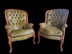 Prachtige set van 2 Chesterfield fauteuils in olijfgroen, Antiek en Kunst, Ophalen