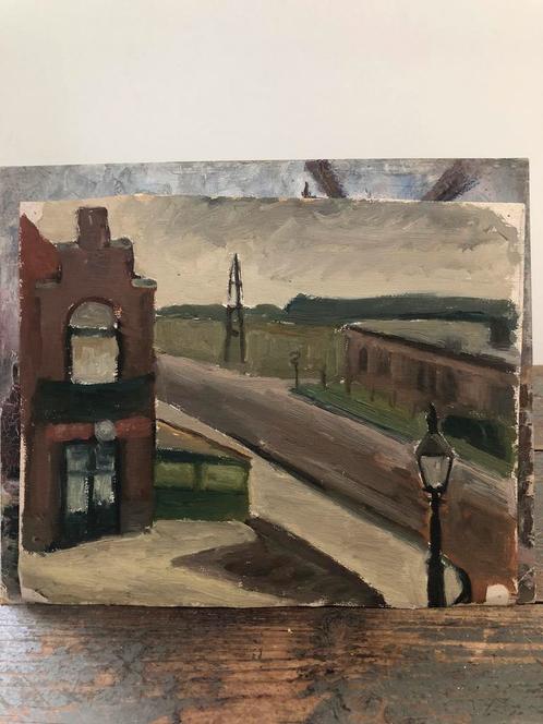 ANTIEK VINTAGE SCHILDERIJ FRANKRIJK WEG LANDSCHAP OLIE, Antiek en Kunst, Kunst | Schilderijen | Klassiek, Ophalen of Verzenden