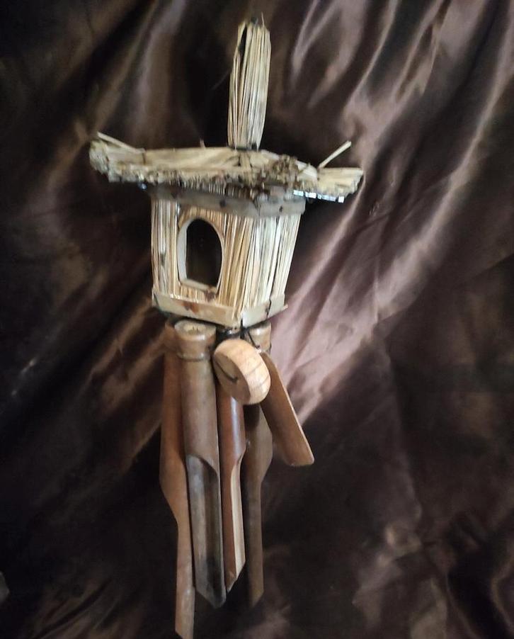 carillon en bambou et paille de riz 50 cm, Jardin & Terrasse, Décoration murale de jardin, Neuf, Enlèvement ou Envoi