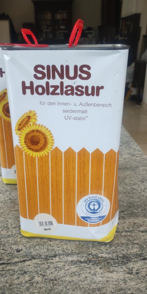 5 l de lasure blanche pour bois Sinus, Bricolage & Construction, Peinture, Vernis & Laque, Comme neuf, Lasure, 5 à 10 litres, Blanc