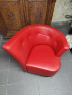 Vintage rode fauteuil 1 persoon, Huis en Inrichting, Minder dan 150 cm, Leer, Ophalen of Verzenden, Eenpersoons