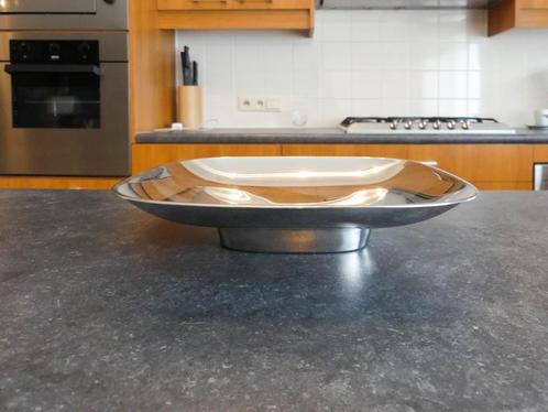 Zweeds stalen pralineskom/schotel, Huis en Inrichting, Woonaccessoires | Dienbladen, Zo goed als nieuw, Metaal, Vierkant, Ophalen of Verzenden