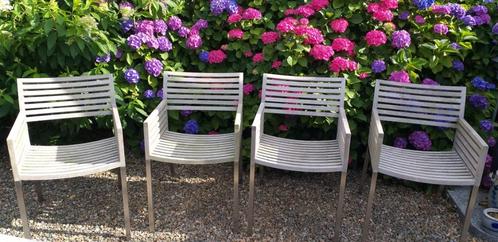 4 Tuinstoelen met armleuning in Teak en Inox - Merk Valeur, Tuin en Terras, Tuinstoelen, Gebruikt, Teakhout, Ophalen