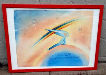 Offset litho van michel Follon voor Unicef 1975., Enlèvement