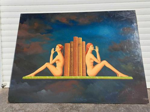 huile sur panneau le presse livre signe carl prevot, Antiek en Kunst, Kunst | Schilderijen | Klassiek, Ophalen of Verzenden