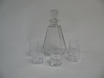Art Deco karaf + 5 glaasjes kristalglas