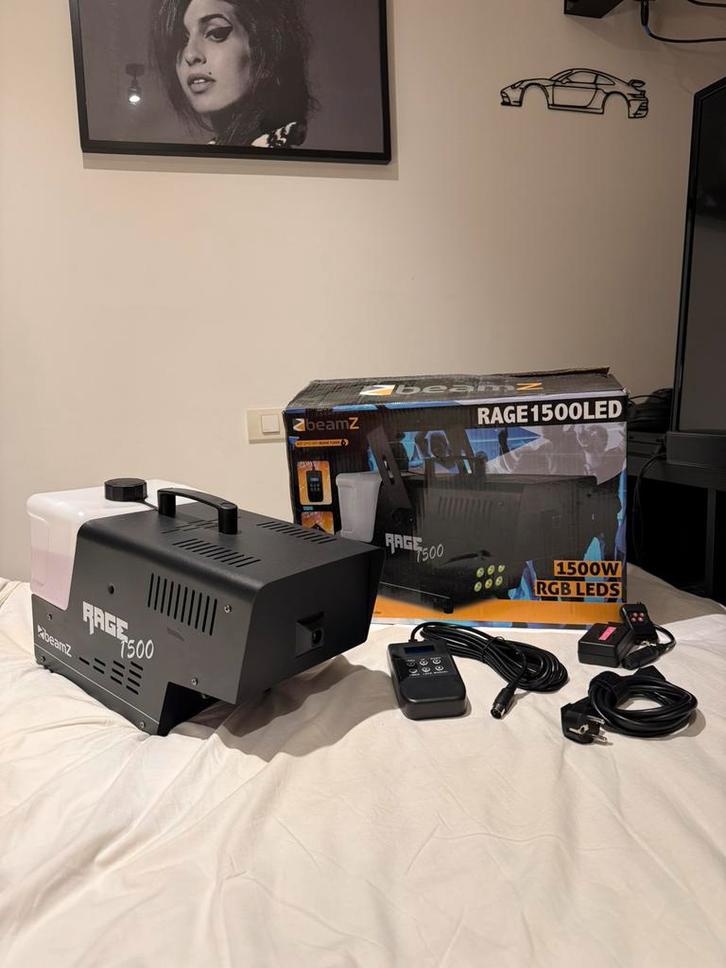 BeamZ Rage 1500w rookmachine, Muziek en Instrumenten, Licht en Laser, Zo goed als nieuw, Rookmachine, Kleur, Stroboscoopeffect