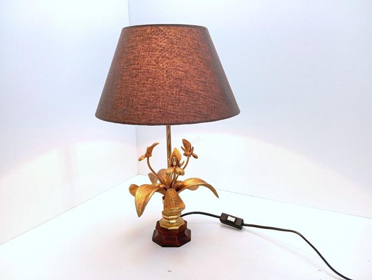 tafellamp Maison Jansen Fleur de Lis lamp Orchideeen, Huis en Inrichting, Lampen | Tafellampen, Gebruikt, Minder dan 50 cm, Hout