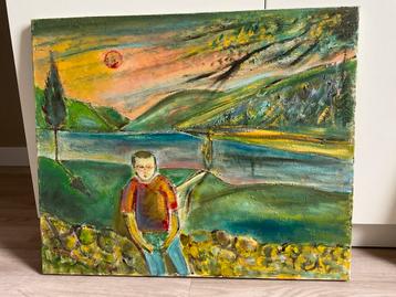 Schilderij met landschap en man beschikbaar voor biedingen