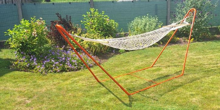 Hangmat, demonteerbaar met ijzersterk frame., Tuin en Terras, Hangmatten, Zo goed als nieuw, Eenpersoons, Met standaard, Buiten