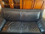 Zwarte leren bank 3 pers. 2m10, Huis en Inrichting, Ophalen, Leer