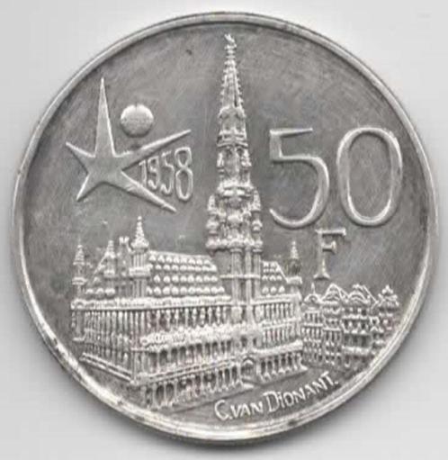 50fr  expo 1958, Postzegels en Munten, Munten | België, Losse munt, Zilver, Zilver, Ophalen of Verzenden