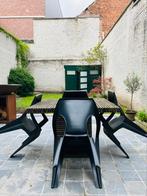 Design houten tuintafel + stoelen, Enlèvement, Utilisé, Carré, Bois de teck