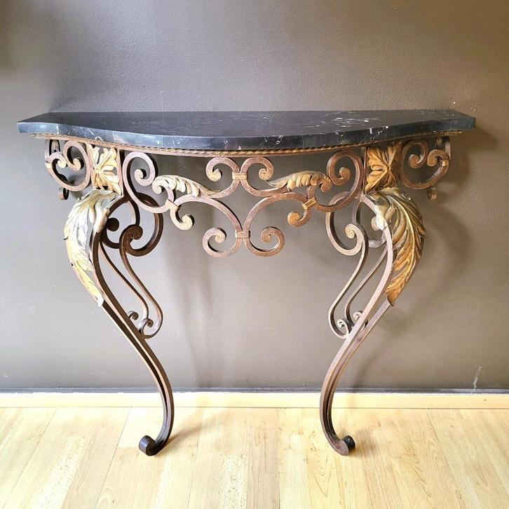 ✔️Louis XV console van smeedijzer en marmer, Antiek en Kunst, Antiek | Meubels | Tafels, Verzenden