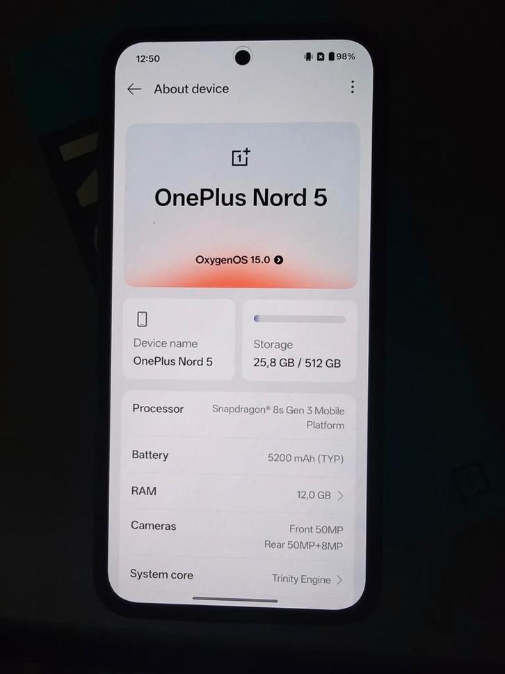 OnePlus Nord 5 met oplader, Telecommunicatie, Mobiele telefoons | Overige merken, Zo goed als nieuw, Zonder abonnement, Zonder simlock