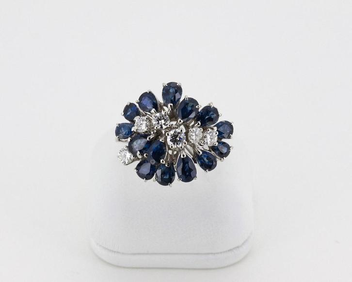 Bague de cocktail or blanc 18k sertie de diamants et saphirs, Bijoux, Sacs & Beauté, Bijoux anciens, Bague, Or, Avec pierre précieuse