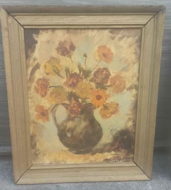 huile sur panneau fleurs signe simone lienard, Antiek en Kunst, Kunst | Schilderijen | Klassiek, Ophalen of Verzenden