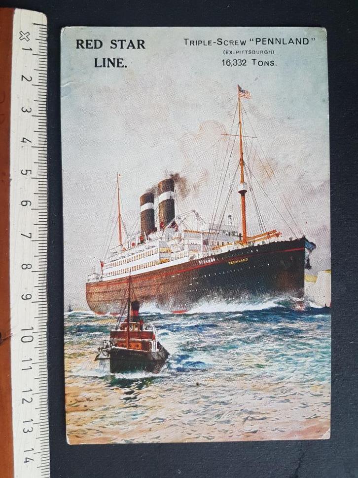 Postkaart Red Star Line Triple-Screw Pennland Passagiersboot, Verzamelen, Postkaarten | Themakaarten, Ongelopen, Voor 1920, Voertuig