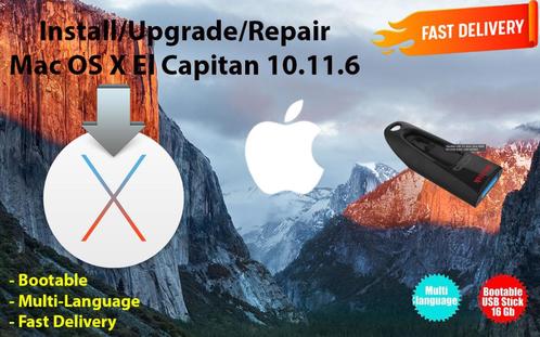 Mac OS X El Capitan 10.11.6, OSX via USB van 32GB zonder DVD, Computers en Software, Besturingssoftware, Nieuw, MacOS, Verzenden