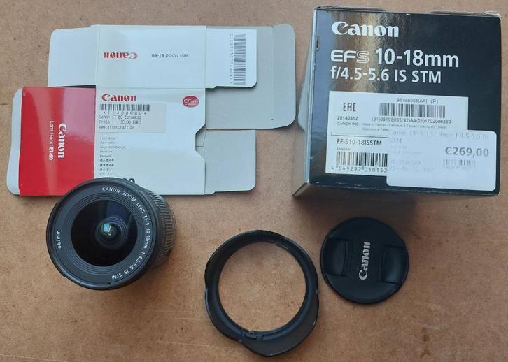 Canon EF-S 10-18 mm f/4.5-5.6 IS STM zoom, EW-73C zonnekap, Audio, Tv en Foto, Foto | Lenzen en Objectieven, Zo goed als nieuw