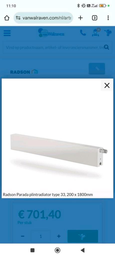 Radiator plint parada 180cm lang NIEUW!!, Doe-het-zelf en Bouw, Verwarming en Radiatoren, Zo goed als nieuw, Radiator, Ophalen of Verzenden