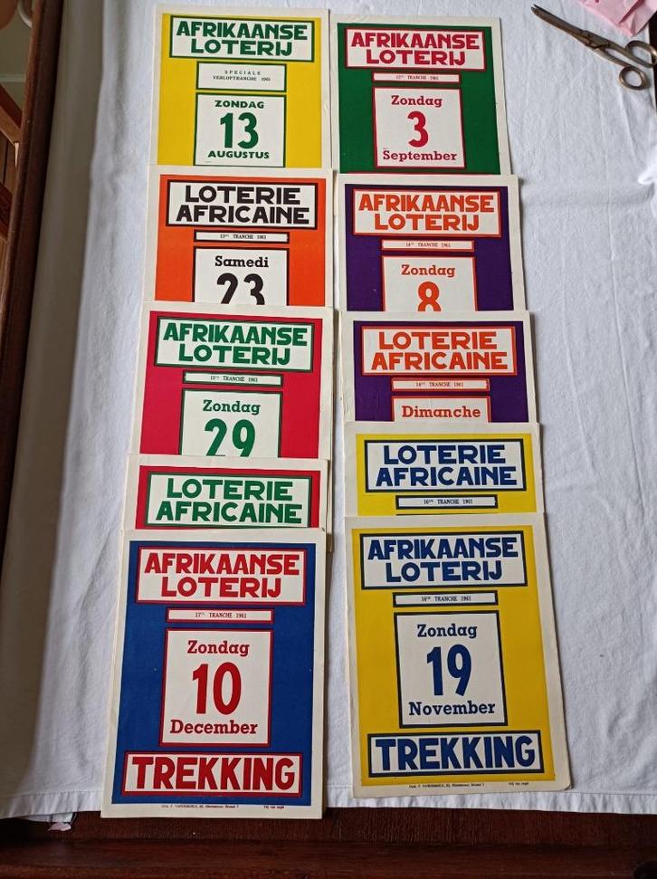 1961 Diverse Affiches Afrikaanse Loterij, Verzamelen, Posters, Ophalen
