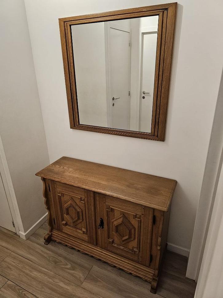 Massief houten dressoir met wandspiegel, Huis en Inrichting, Kasten | Schoenenkasten, Gebruikt, Verzenden