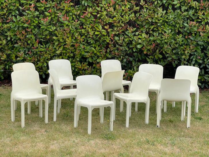 Artemide Selene - Victor Magistretti - 11 stuks, Huis en Inrichting, Stoelen, Gebruikt, Vijf, Zes of meer stoelen, Kunststof, Wit