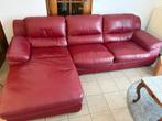 Canapé en cuir bordeaux avec méridienne, Enlèvement, Comme neuf, Cuir