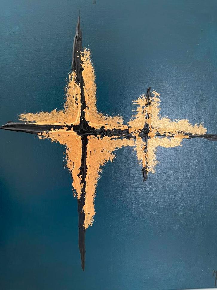 Abstract schilderij met gouden accent, Antiek en Kunst, Kunst | Schilderijen | Abstract, Ophalen of Verzenden