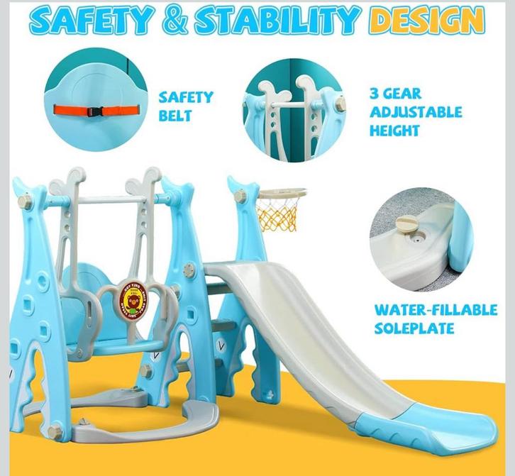 Speeltoestel 3 in 1 Glijbaan en schommel in roze of blauw, Kinderen en Baby's, Speelgoed | Buiten | Los speelgoed, Nieuw, Ophalen