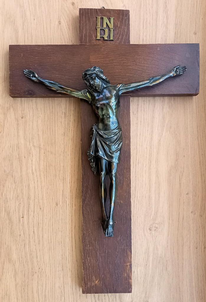 Kruis met metalen Christus - Circa 50,4 cm, Antiek en Kunst, Antiek | Religieuze voorwerpen, Ophalen of Verzenden