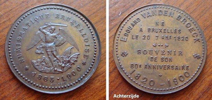 Medaille 35 jaar Numismatiek Brussel 1900, Postzegels en Munten, Penningen en Medailles, Brons, Verzenden