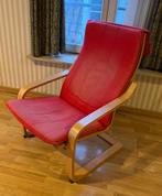 Fauteuil IKEA Poäng rood/hout, Ophalen, Hout, Gebruikt, 75 tot 100 cm