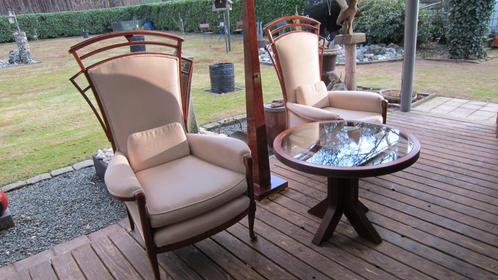 Exclusieve"Art Deco"combinatie Stoelen+Tafel. Zeldzaam!, Huis en Inrichting, Fauteuils, Gebruikt, Hout, Stof, 50 tot 75 cm, 75 tot 100 cm