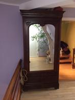 Mahoniehouten linnenkast met spiegeldeur en 2 laden, Antiek en Kunst, Antiek | Meubels | Kasten, Ophalen