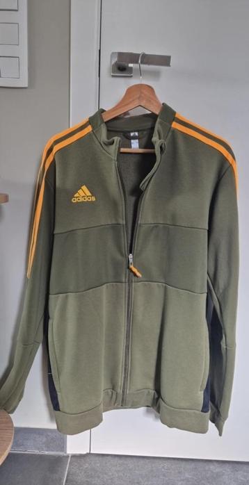 Kakigroene Adidas-sweater/sweatshirt met oranje strepen beschikbaar voor biedingen