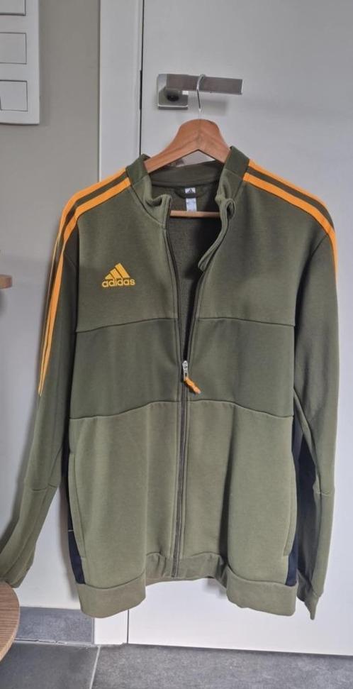 Kakigroene Adidas-sweater/sweatshirt met oranje strepen, Kleding | Heren, Sportkleding, Nieuw, Voetbal, Maat 52/54 (L), Groen