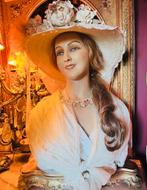 Antieke prachtige grote wassen dames buste, Ophalen, Zo goed als nieuw