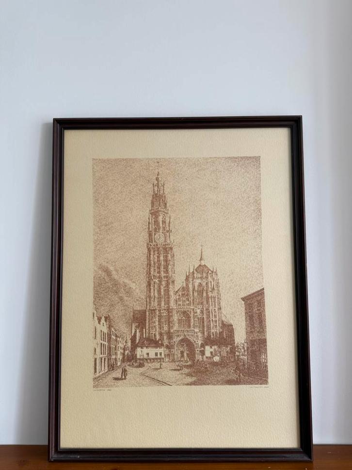 Litho kathedraal antwerpen, Antiek en Kunst, Kunst | Tekeningen en Fotografie, Ophalen