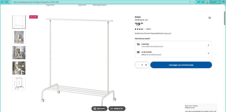 Kledingrek wit - 2 stuks, Kleding | Dames, Kledingrekken, Nieuw, Met wielen, Ophalen